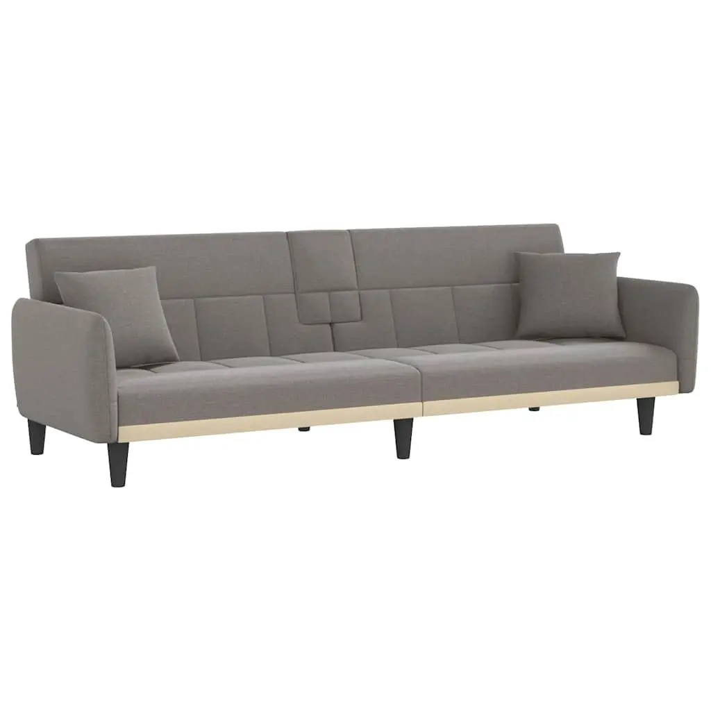 Adjustable Sofa Bed with USB Ports and Cup Holders Taupe Fabric Sleeper