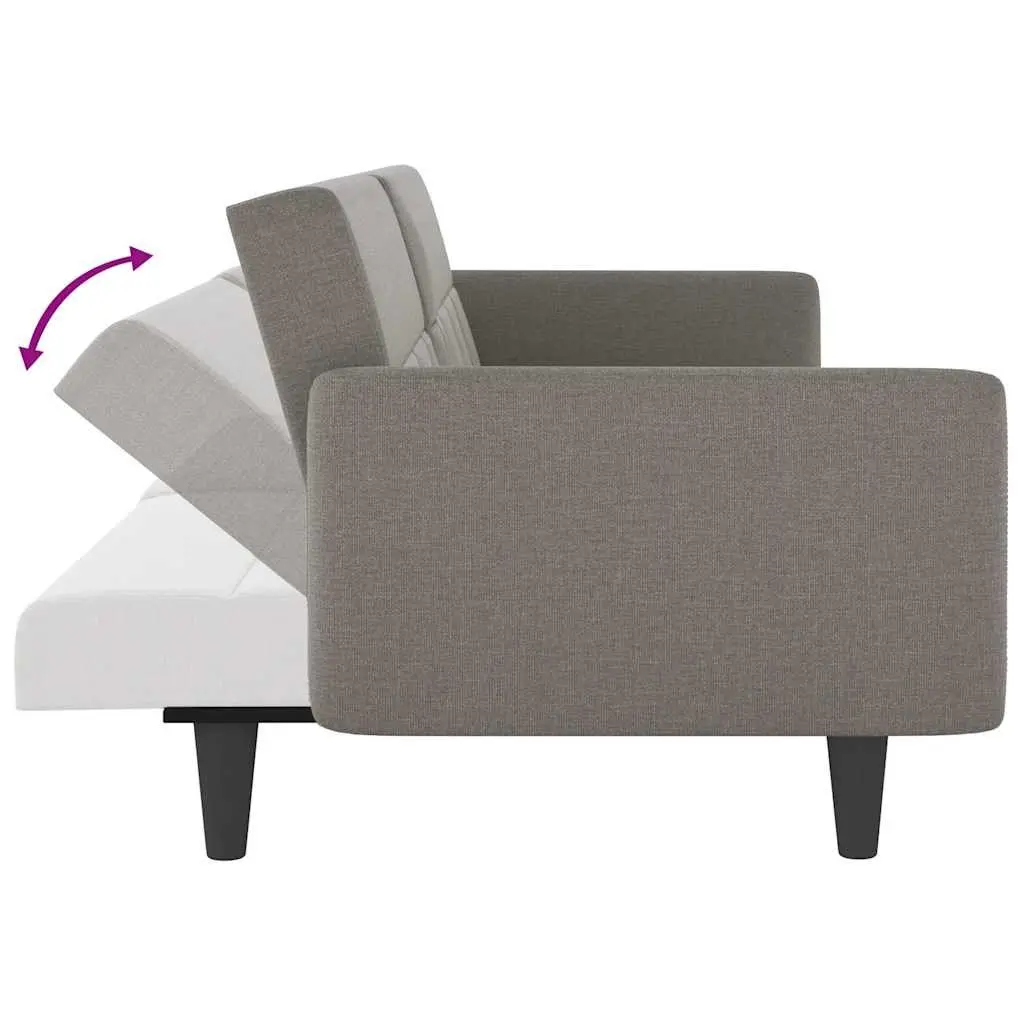 Adjustable Sofa Bed with USB Ports and Cup Holders Taupe Fabric Sleeper
