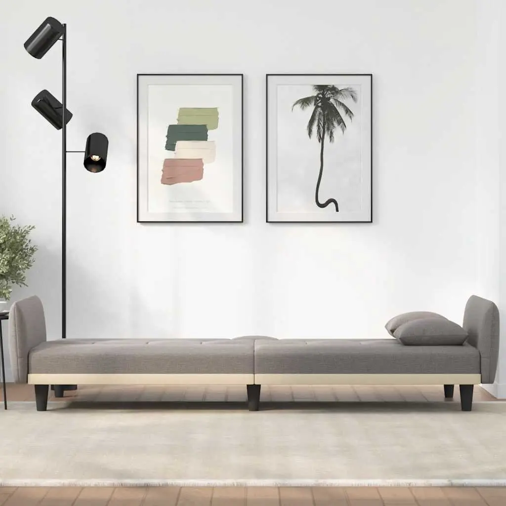 Adjustable Sofa Bed with USB Ports and Cup Holders Taupe Fabric Sleeper
