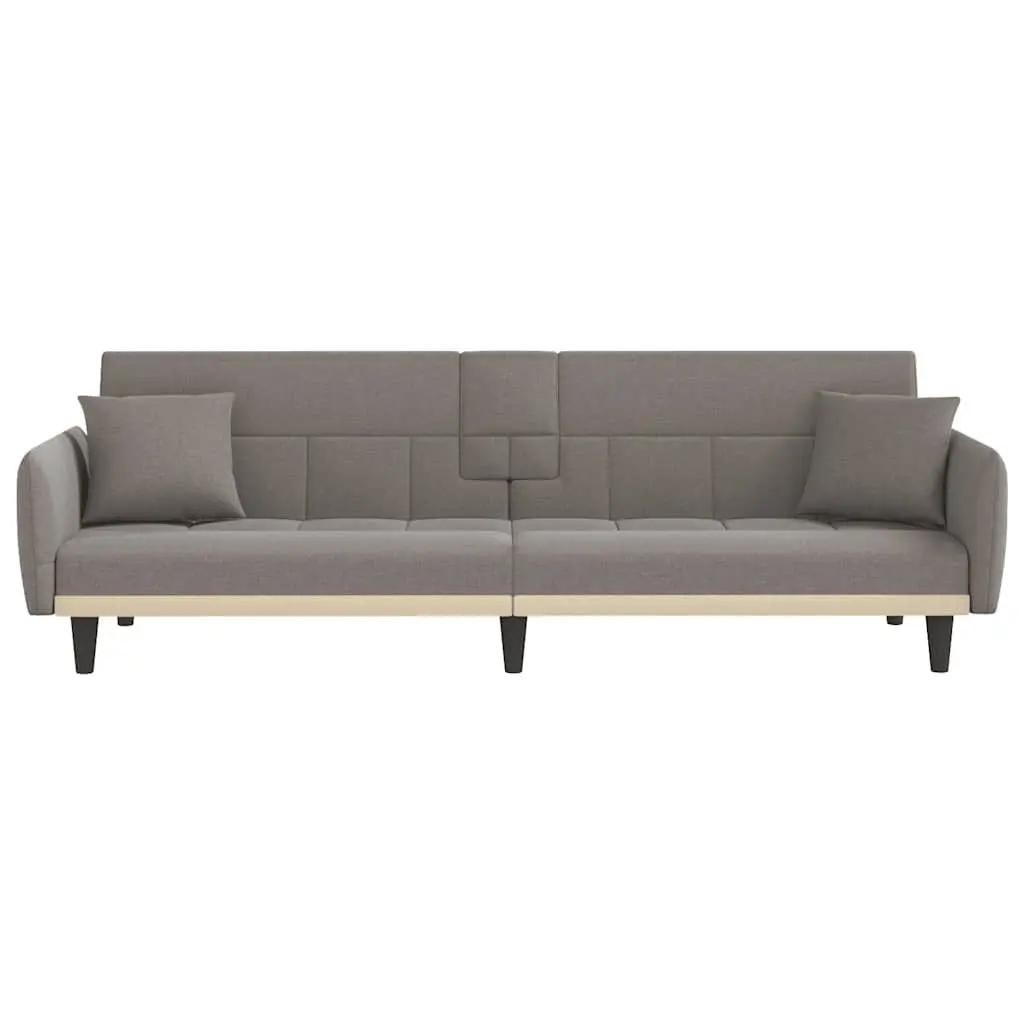 Adjustable Sofa Bed with USB Ports and Cup Holders Taupe Fabric Sleeper