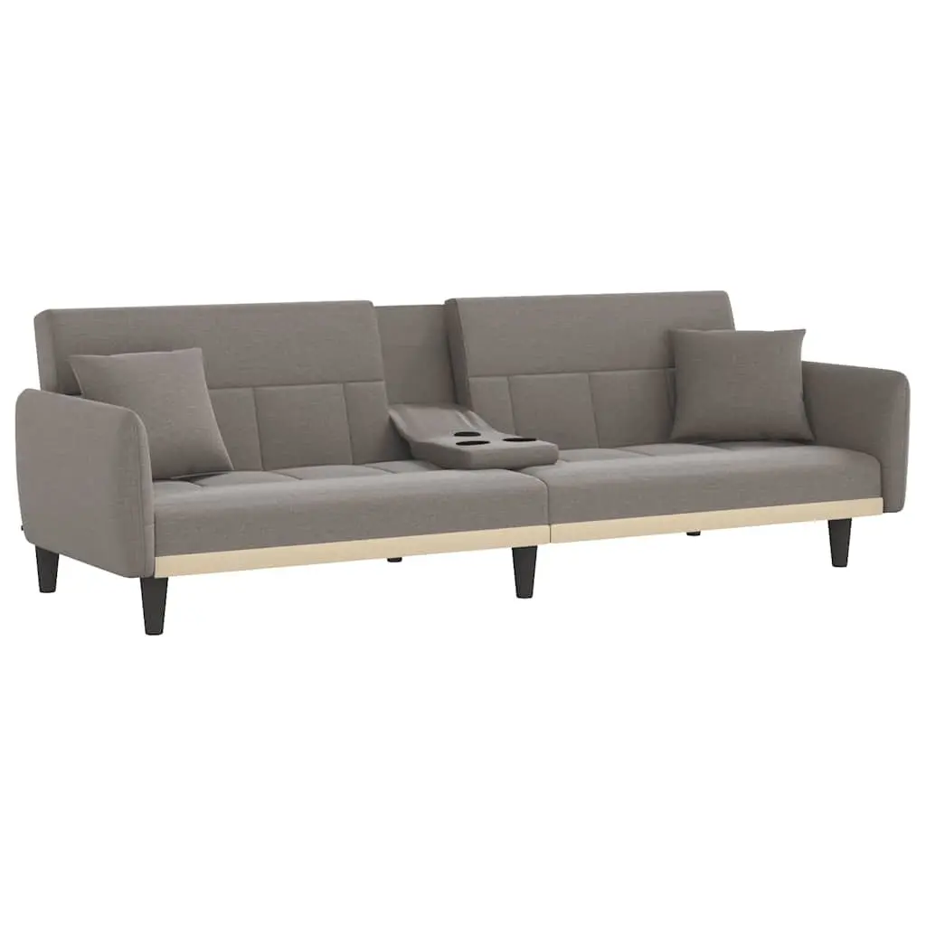 Adjustable Sofa Bed with USB Ports and Cup Holders Taupe Fabric Sleeper