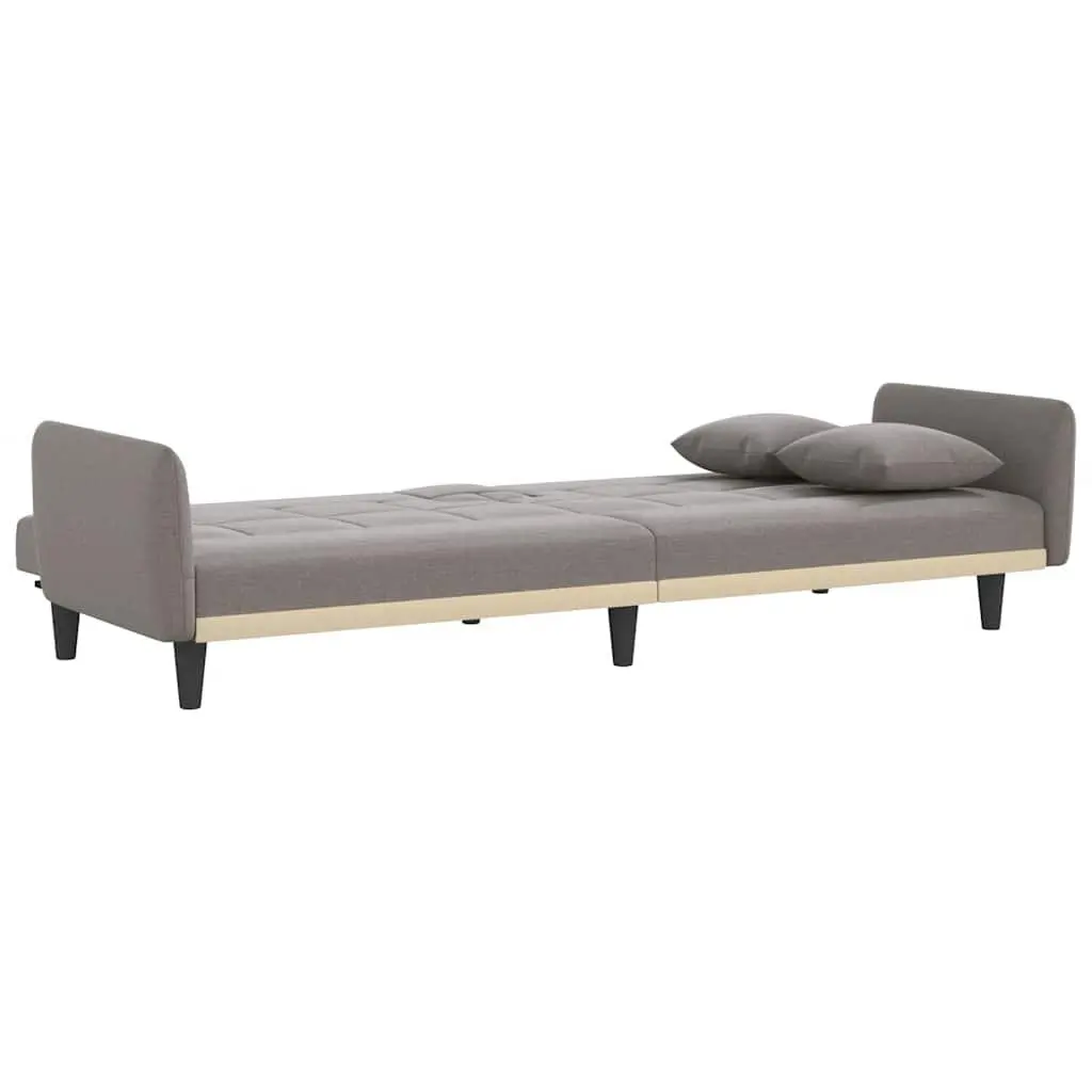 Adjustable Sofa Bed with USB Ports and Cup Holders Taupe Fabric Sleeper