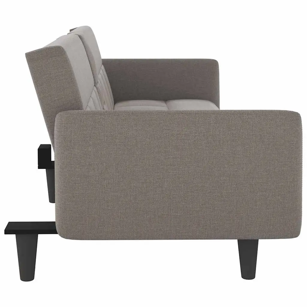 Adjustable Sofa Bed with USB Ports and Cup Holders Taupe Fabric Sleeper