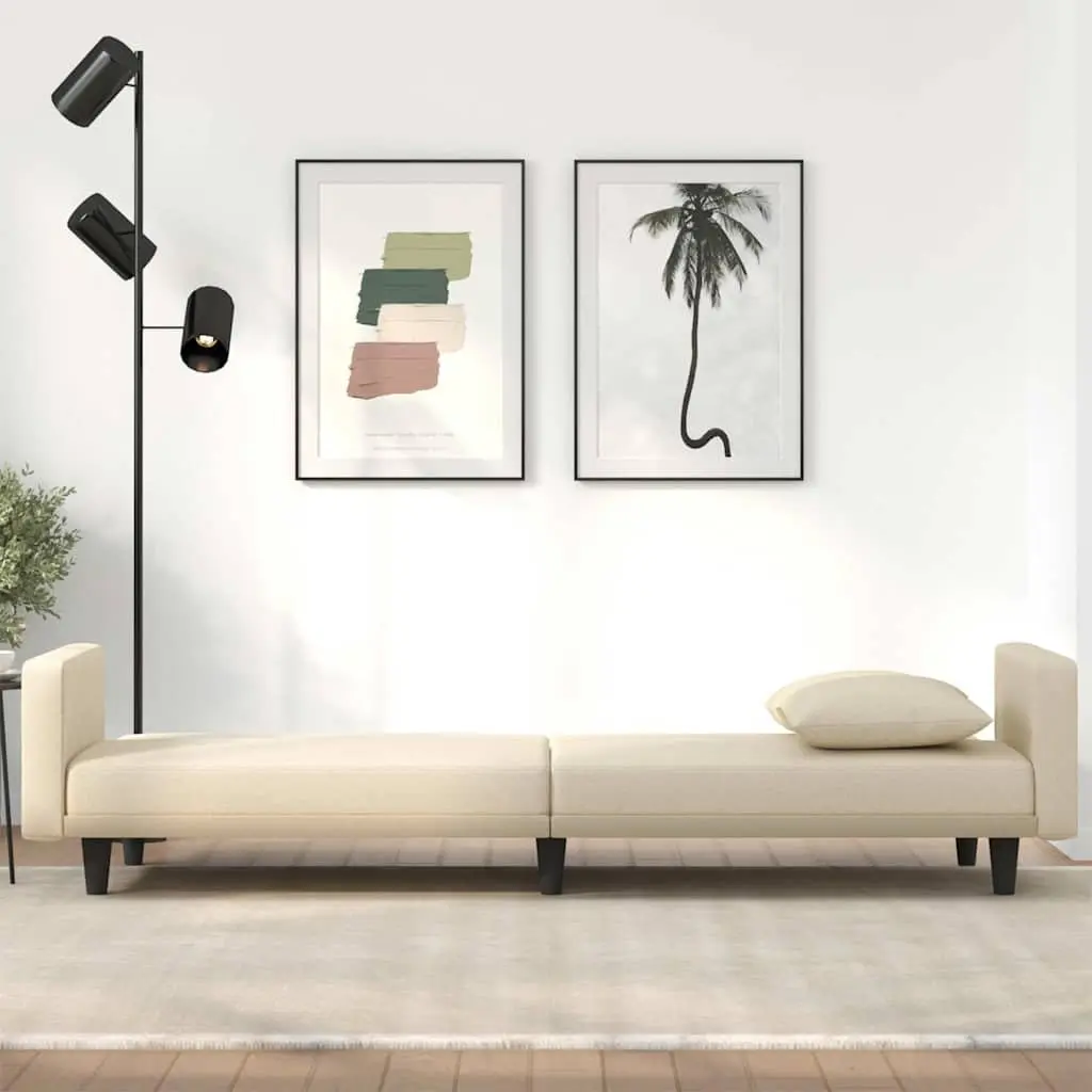 Sofa Bed Sleeper with Adjustable Backrests Cream Fabric Day Bed Couch