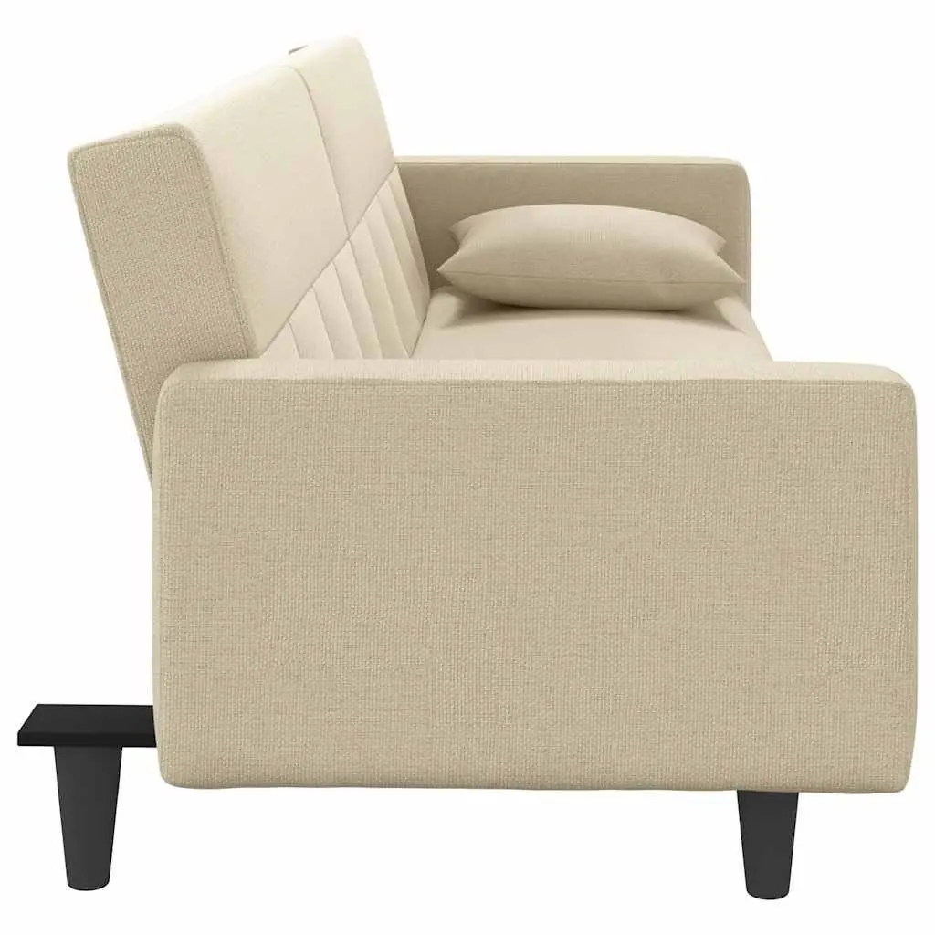 Sofa Bed Sleeper with Adjustable Backrests Cream Fabric Day Bed Couch
