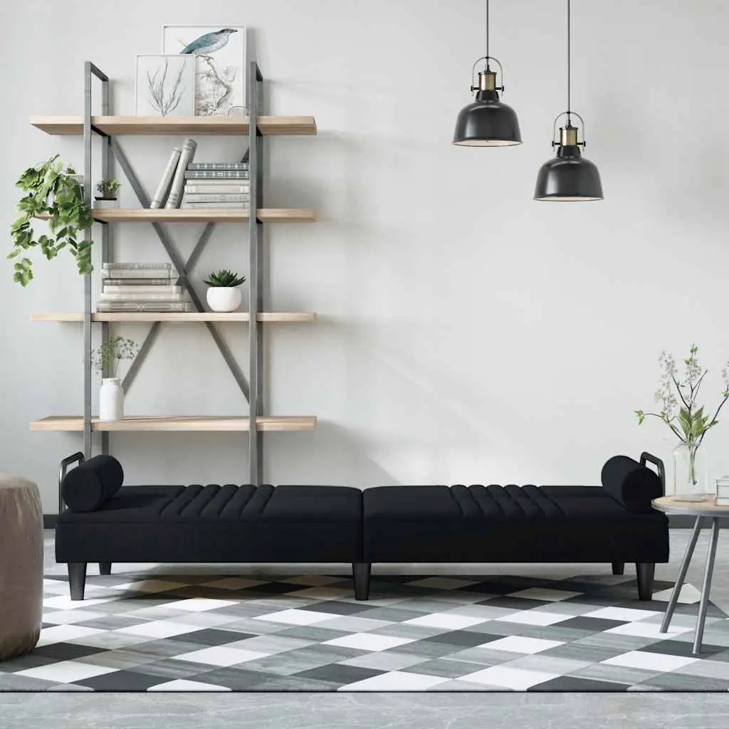 Sofa Bed with Armrests Black Velvet Adjustable Backrest Sleeper Couch Guest Bed