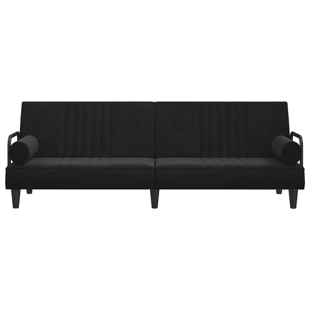 Sofa Bed with Armrests Black Velvet Adjustable Backrest Sleeper Couch Guest Bed
