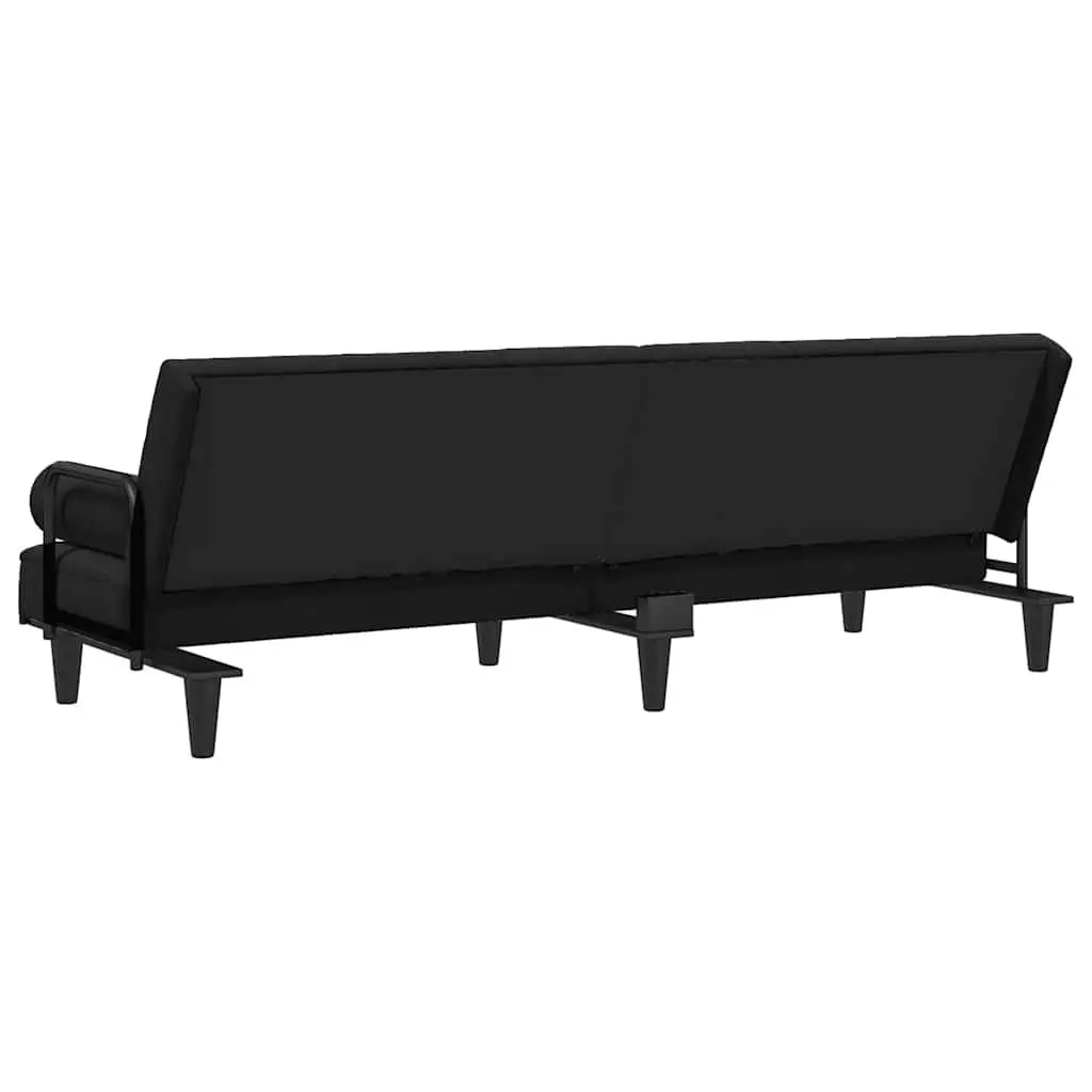 Sofa Bed with Armrests Black Velvet Adjustable Backrest Sleeper Couch Guest Bed