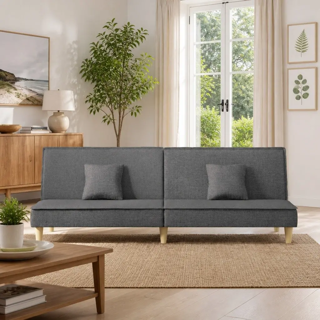 Grey Fabric Sofa Bed Sleeper Couch with Adjustable Backrest for Guest Bedroom Furniture
