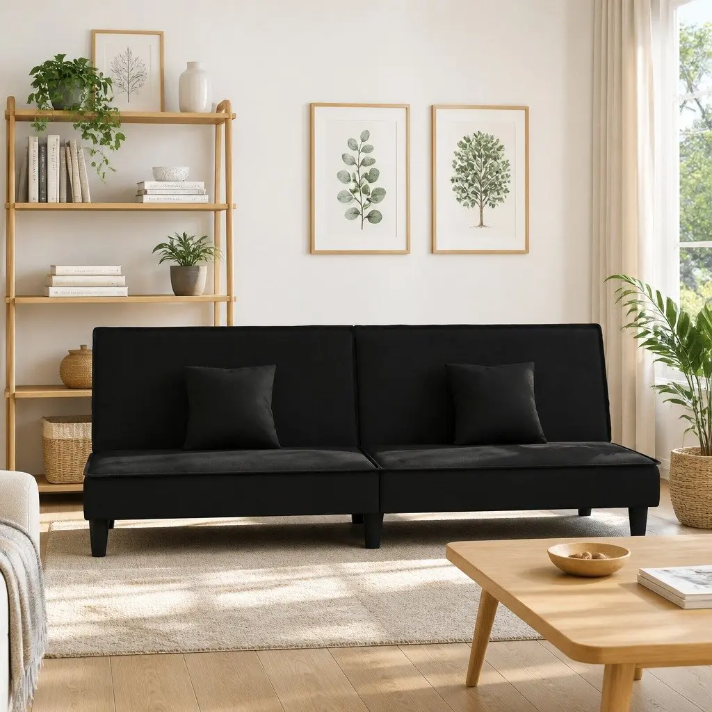 Adjustable Sofa Bed Black Velvet Sleeper Couch for Guest Accommodation