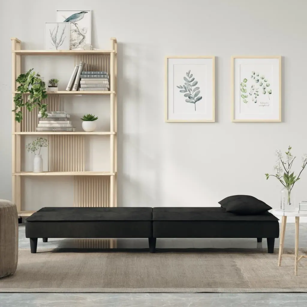 Adjustable Sofa Bed Black Velvet Sleeper Couch for Guest Accommodation