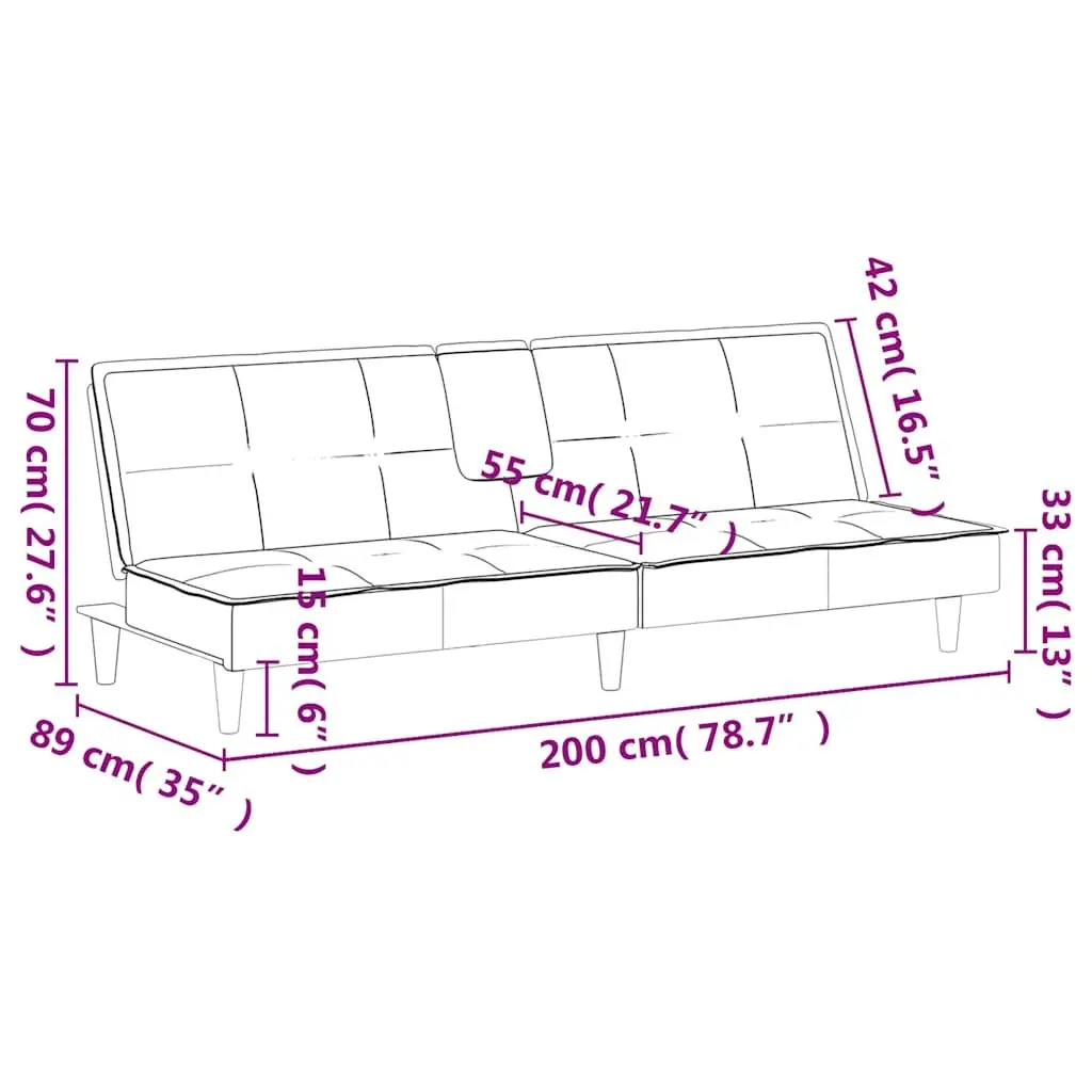 Sofa Bed with Cup Holders Adjustable Backrest Black Velvet Sleeper Couch