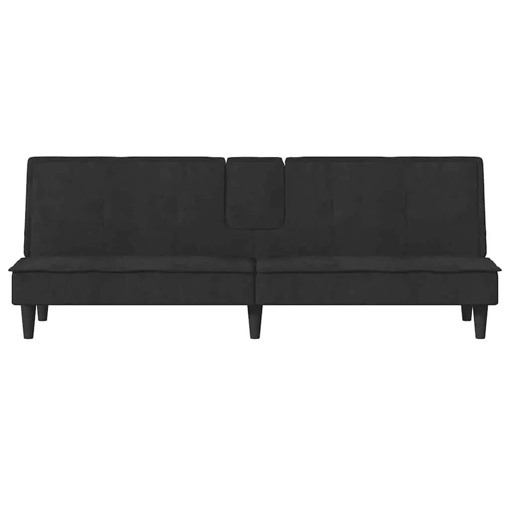 Sofa Bed with Cup Holders Adjustable Backrest Black Velvet Sleeper Couch