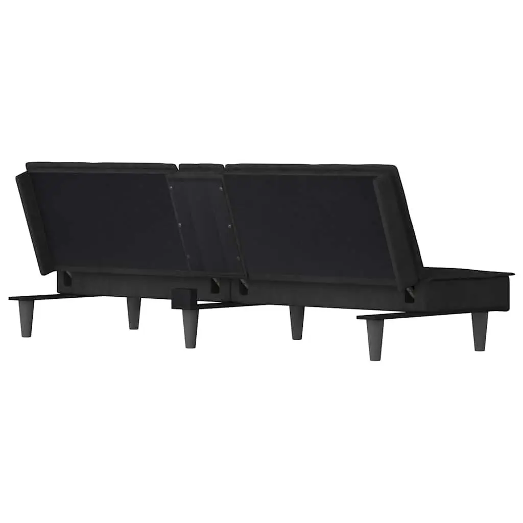 Sofa Bed with Cup Holders Adjustable Backrest Black Velvet Sleeper Couch
