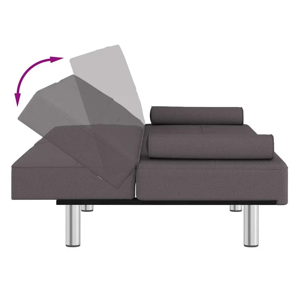 Sofa Bed Grey Faux Leather with Cup Holders Adjustable Backrest Recliner Couch