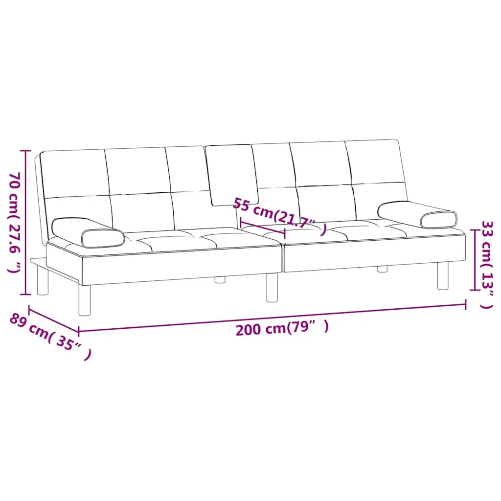 Sofa Bed Grey Faux Leather with Cup Holders Adjustable Backrest Recliner Couch