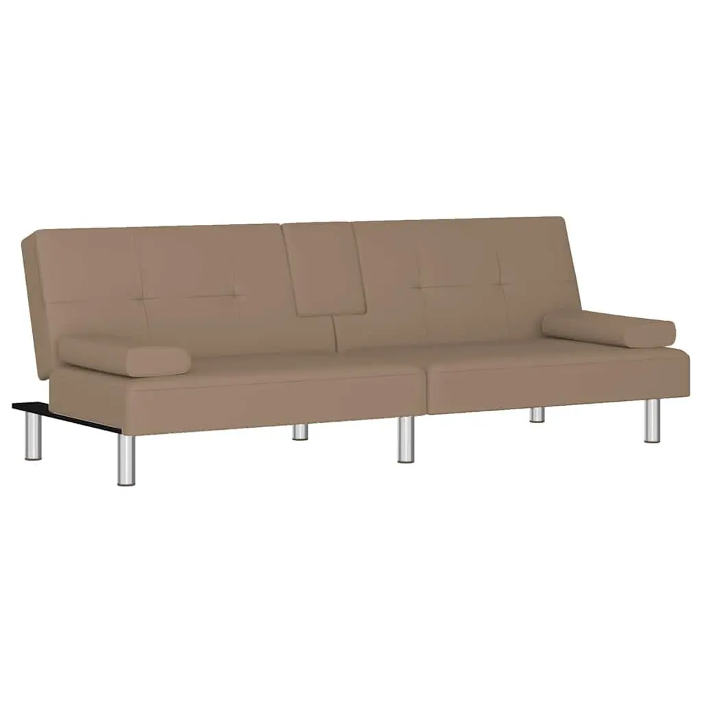 Sofa Bed with Cup Holders Adjustable Backrest Faux Leather Sleeper Couch Guest