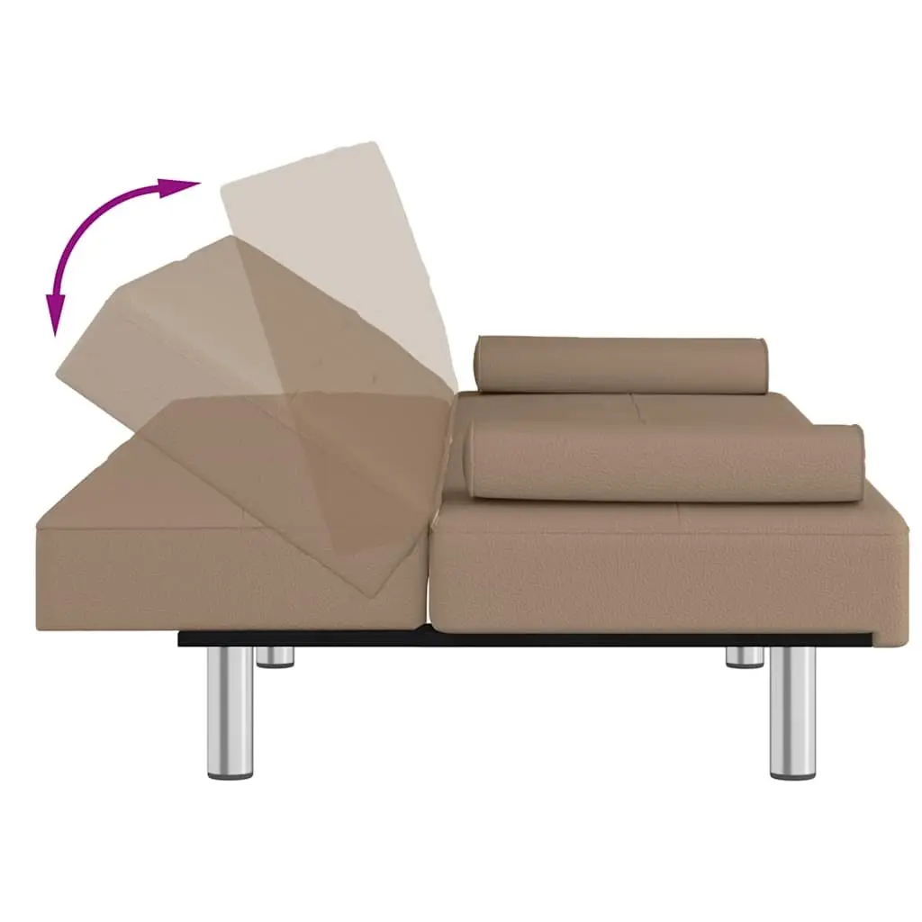 Sofa Bed with Cup Holders Adjustable Backrest Faux Leather Sleeper Couch Guest
