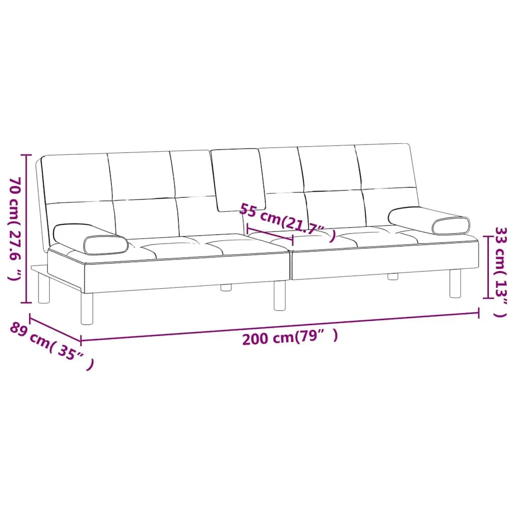 Sofa Bed with Cup Holders Adjustable Backrest Faux Leather Sleeper Couch Guest