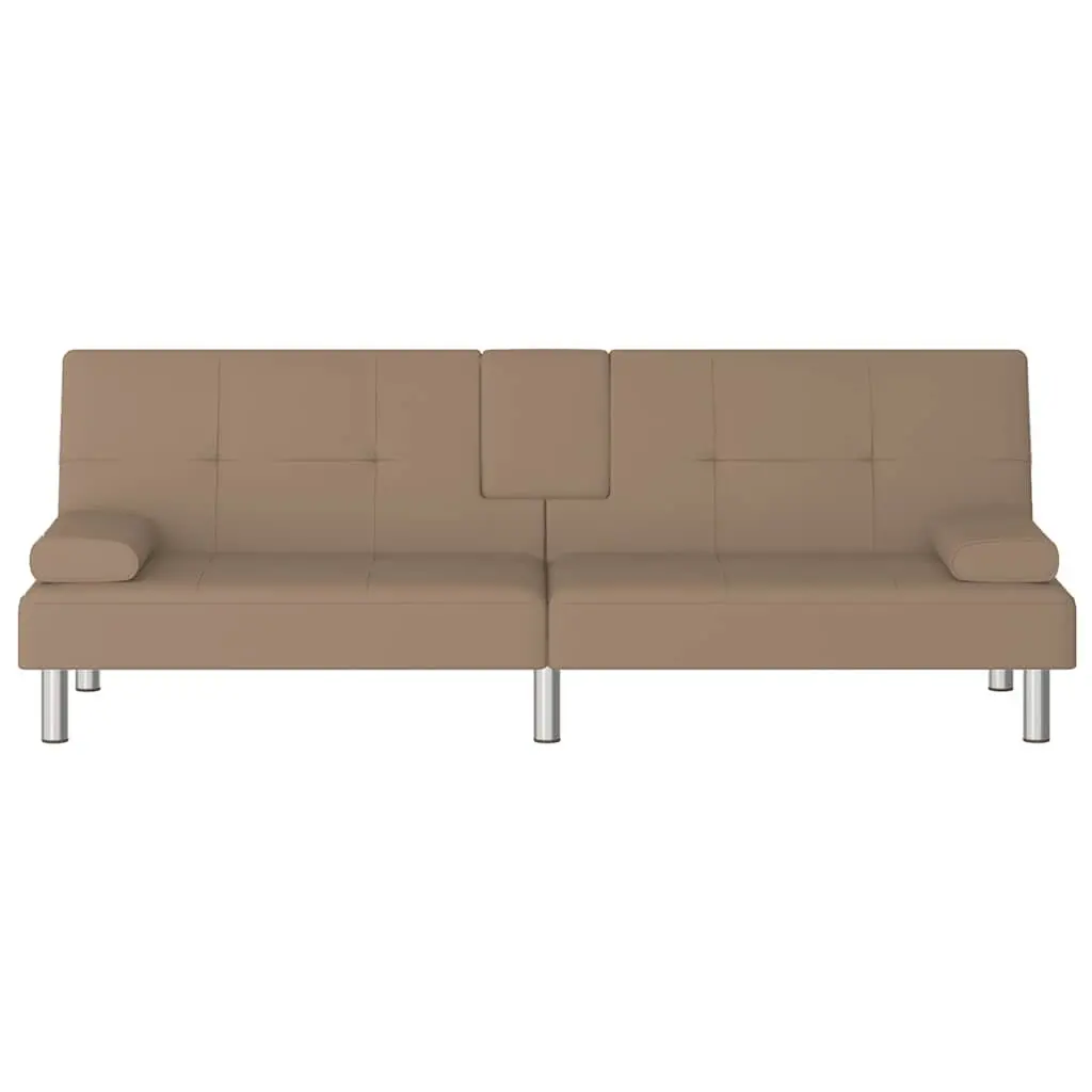 Sofa Bed with Cup Holders Adjustable Backrest Faux Leather Sleeper Couch Guest