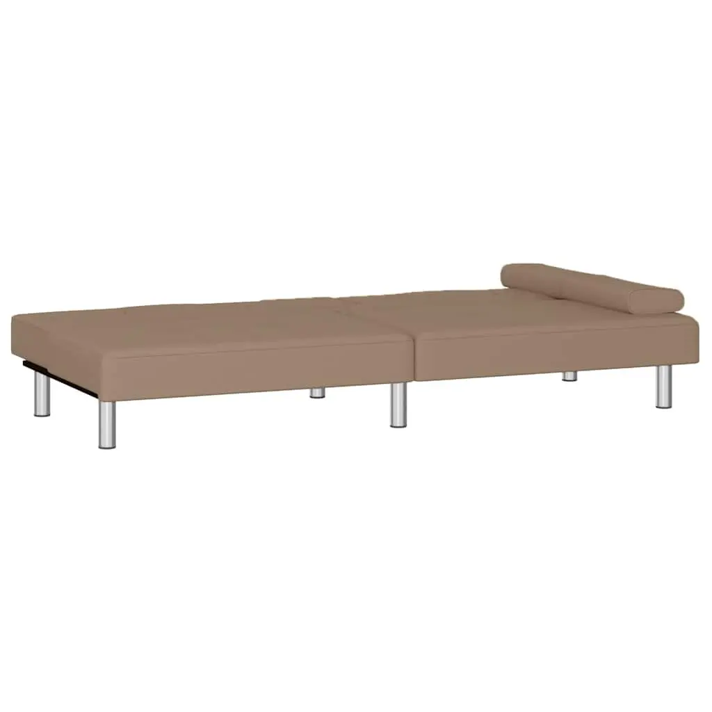 Sofa Bed with Cup Holders Adjustable Backrest Faux Leather Sleeper Couch Guest