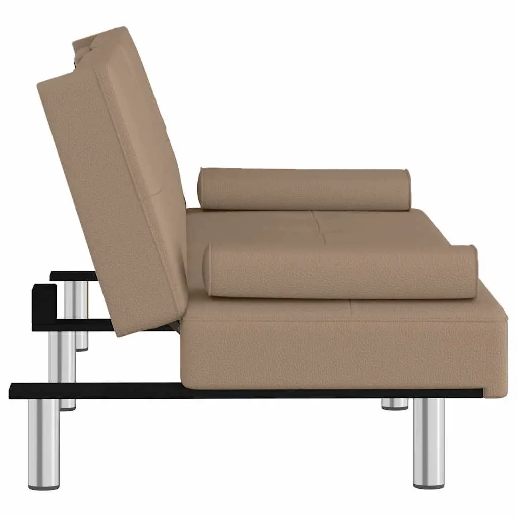 Sofa Bed with Cup Holders Adjustable Backrest Faux Leather Sleeper Couch Guest