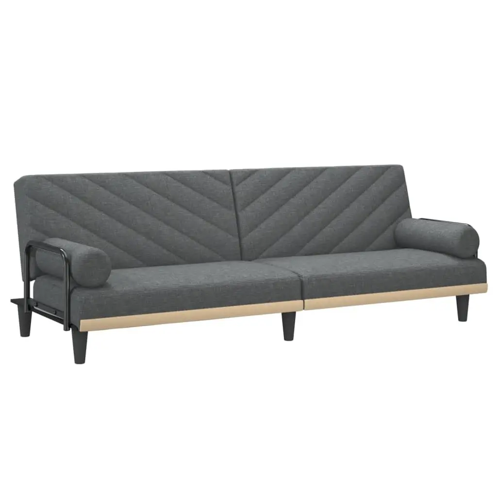 Sofa Bed with Armrests Grey Fabric Adjustable Backrest Sleeper Couch Guest Bed