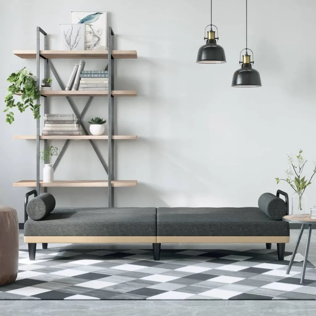Sofa Bed with Armrests Grey Fabric Adjustable Backrest Sleeper Couch Guest Bed