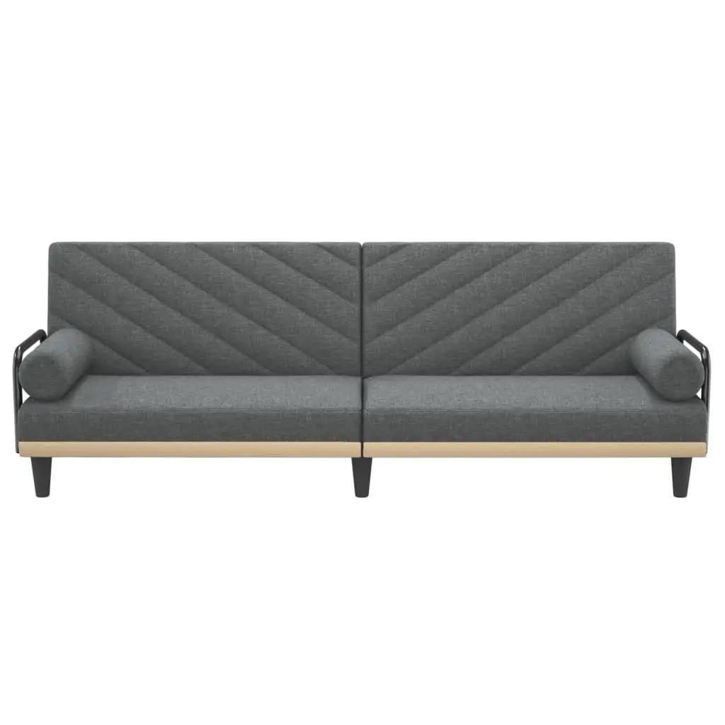 Sofa Bed with Armrests Grey Fabric Adjustable Backrest Sleeper Couch Guest Bed