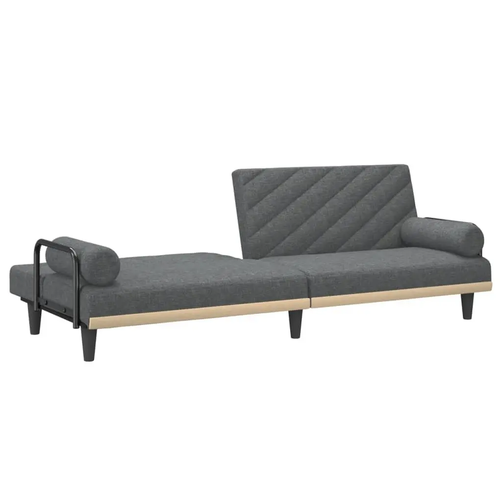 Sofa Bed with Armrests Grey Fabric Adjustable Backrest Sleeper Couch Guest Bed