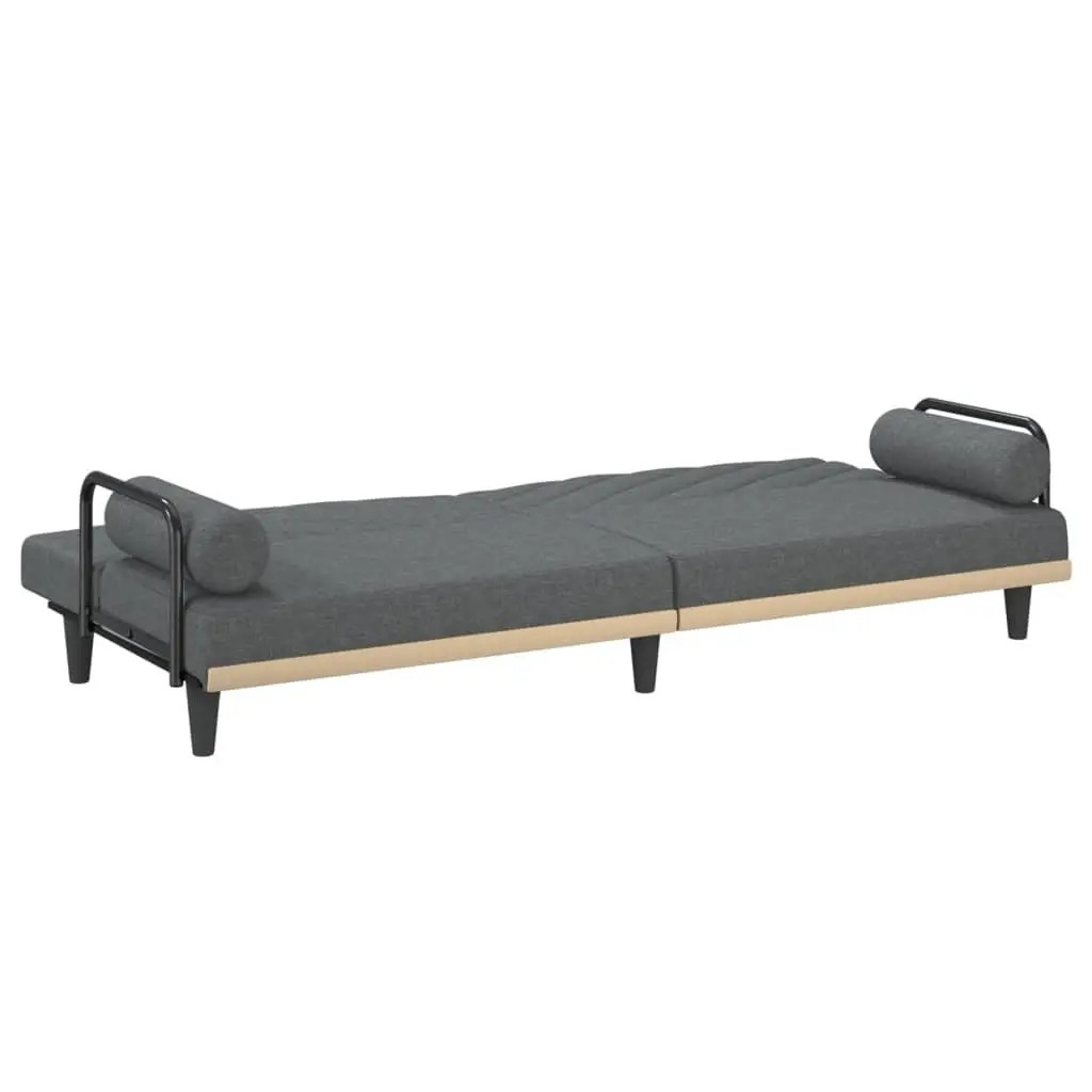 Sofa Bed with Armrests Grey Fabric Adjustable Backrest Sleeper Couch Guest Bed