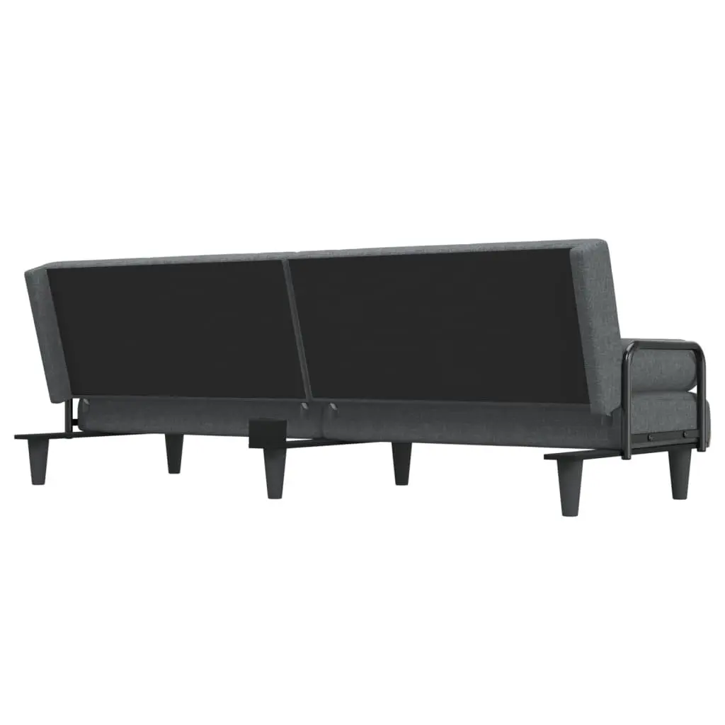 Sofa Bed with Armrests Grey Fabric Adjustable Backrest Sleeper Couch Guest Bed