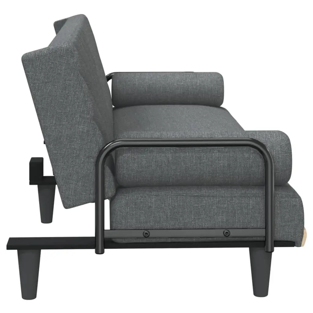 Sofa Bed with Armrests Grey Fabric Adjustable Backrest Sleeper Couch Guest Bed