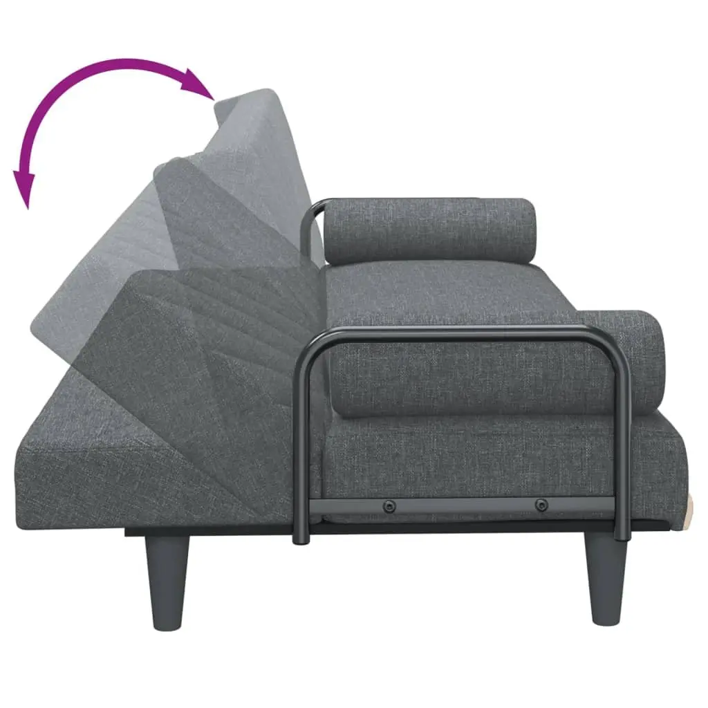 Sofa Bed with Armrests Grey Fabric Adjustable Backrest Sleeper Couch Guest Bed