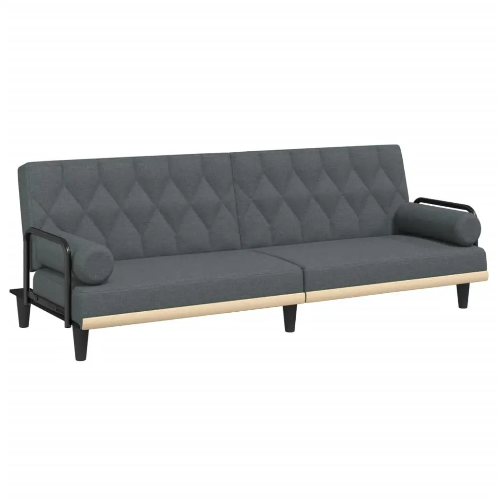 Sofa Bed with Armrests Grey Fabric Adjustable Backrest Sleeper Couch Guest Bed