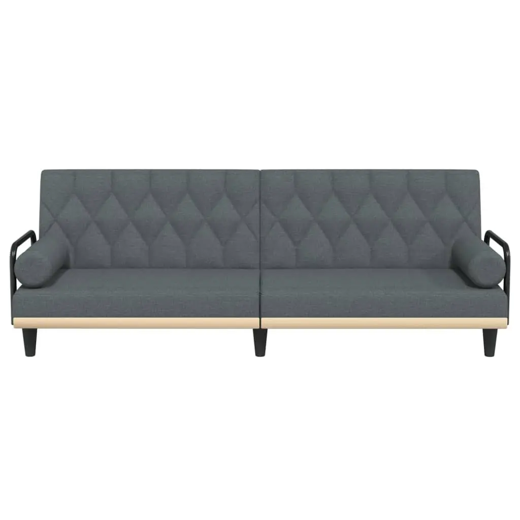 Sofa Bed with Armrests Grey Fabric Adjustable Backrest Sleeper Couch Guest Bed