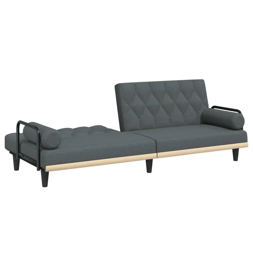 Sofa Bed with Armrests Grey Fabric Adjustable Backrest Sleeper Couch Guest Bed