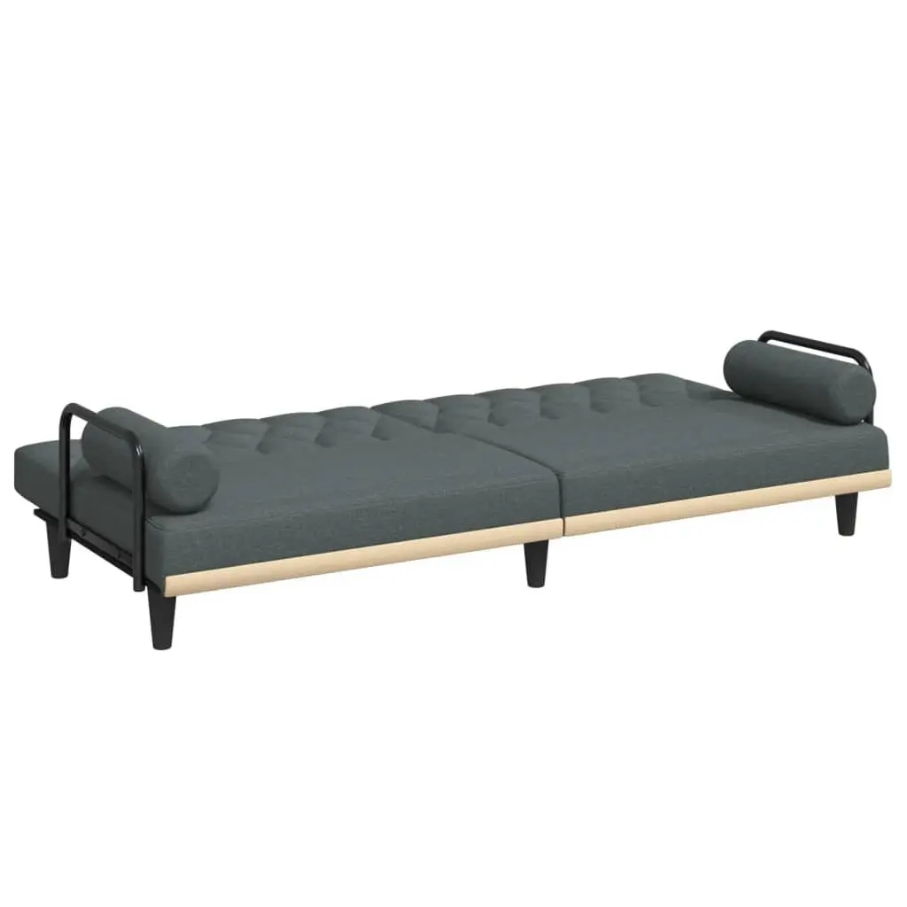 Sofa Bed with Armrests Grey Fabric Adjustable Backrest Sleeper Couch Guest Bed