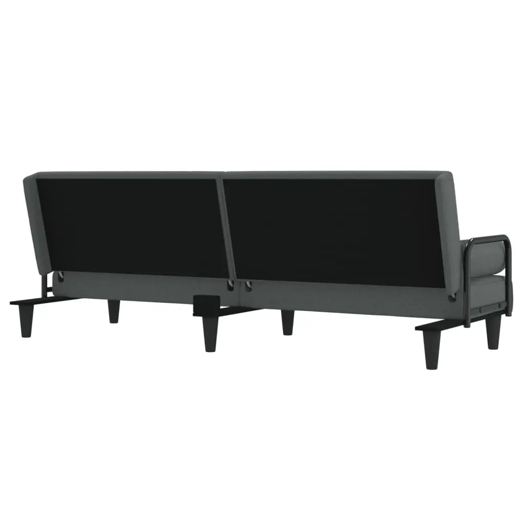 Sofa Bed with Armrests Grey Fabric Adjustable Backrest Sleeper Couch Guest Bed