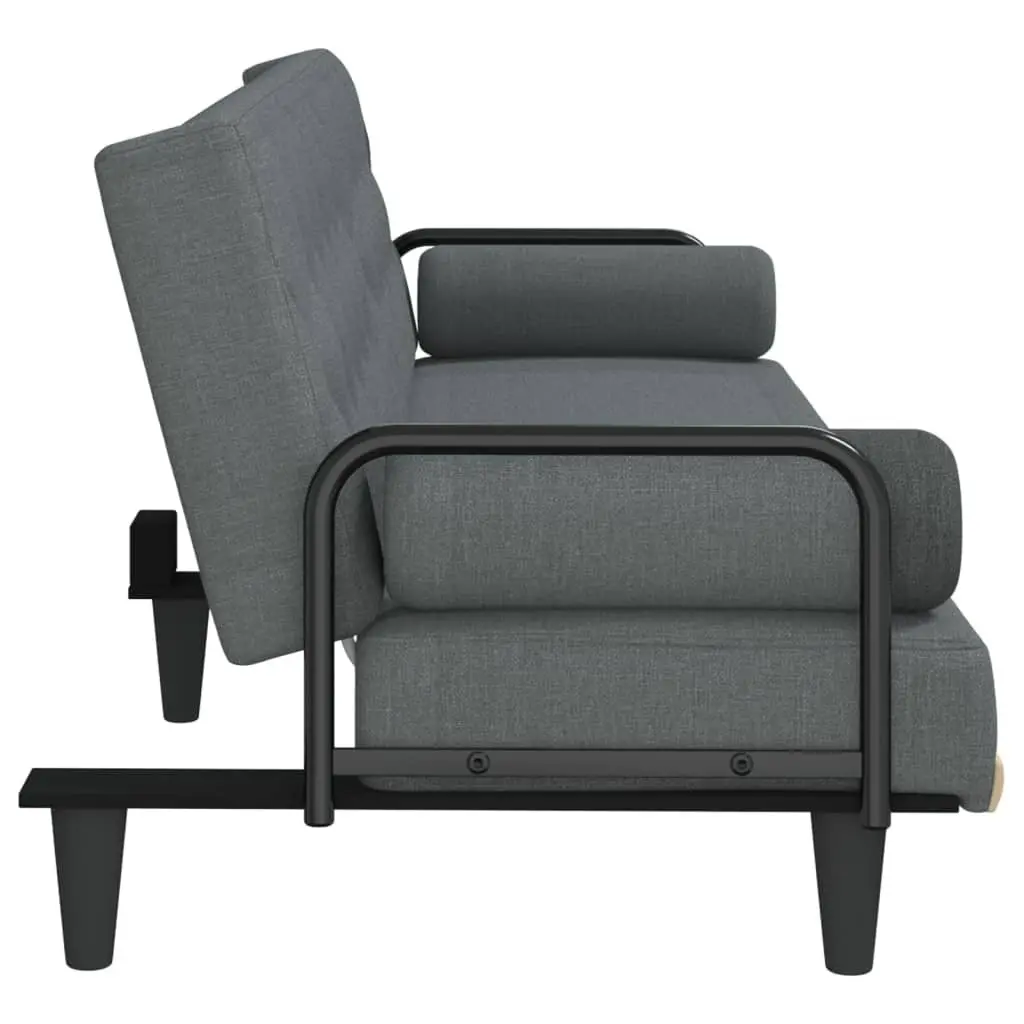 Sofa Bed with Armrests Grey Fabric Adjustable Backrest Sleeper Couch Guest Bed