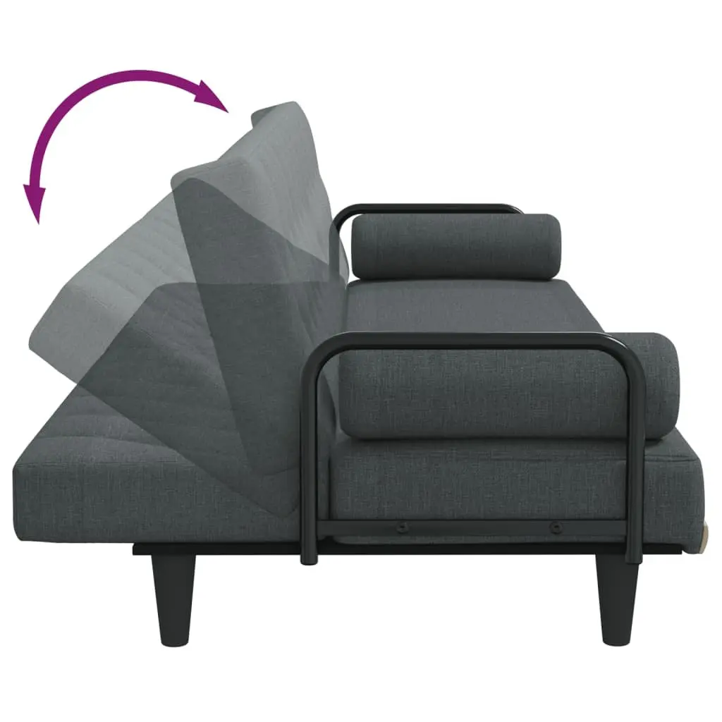 Sofa Bed with Armrests Grey Fabric Adjustable Backrest Sleeper Couch Guest Bed
