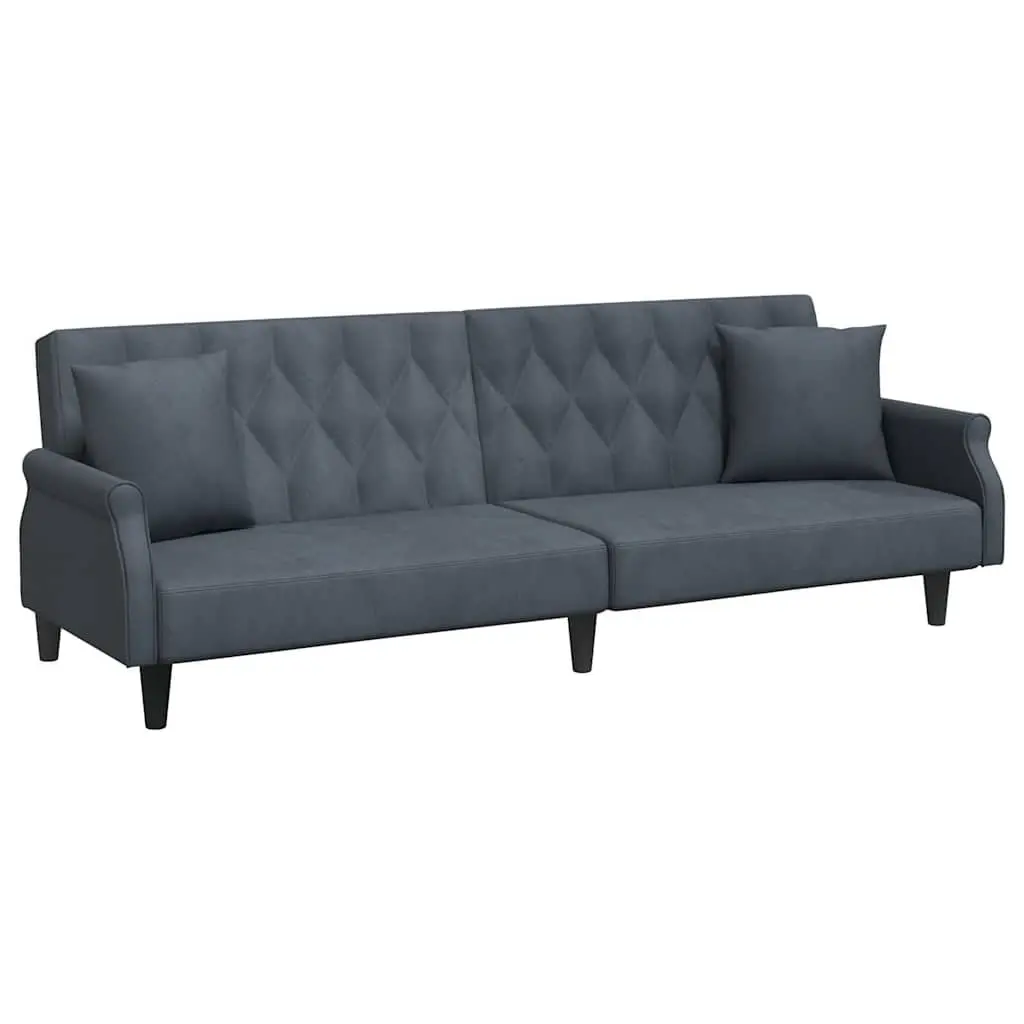 Sofa Bed Grey Velvet Adjustable Backrest Sleeper Couch