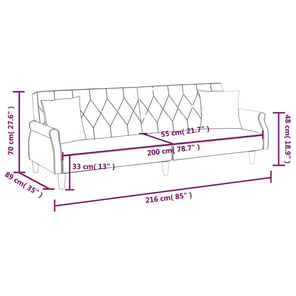 Sofa Bed Grey Velvet Adjustable Backrest Sleeper Couch