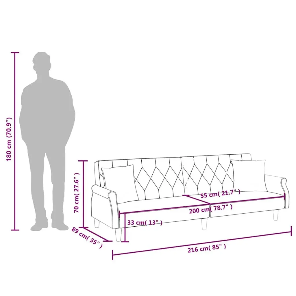 Sofa Bed Grey Velvet Adjustable Backrest Sleeper Couch