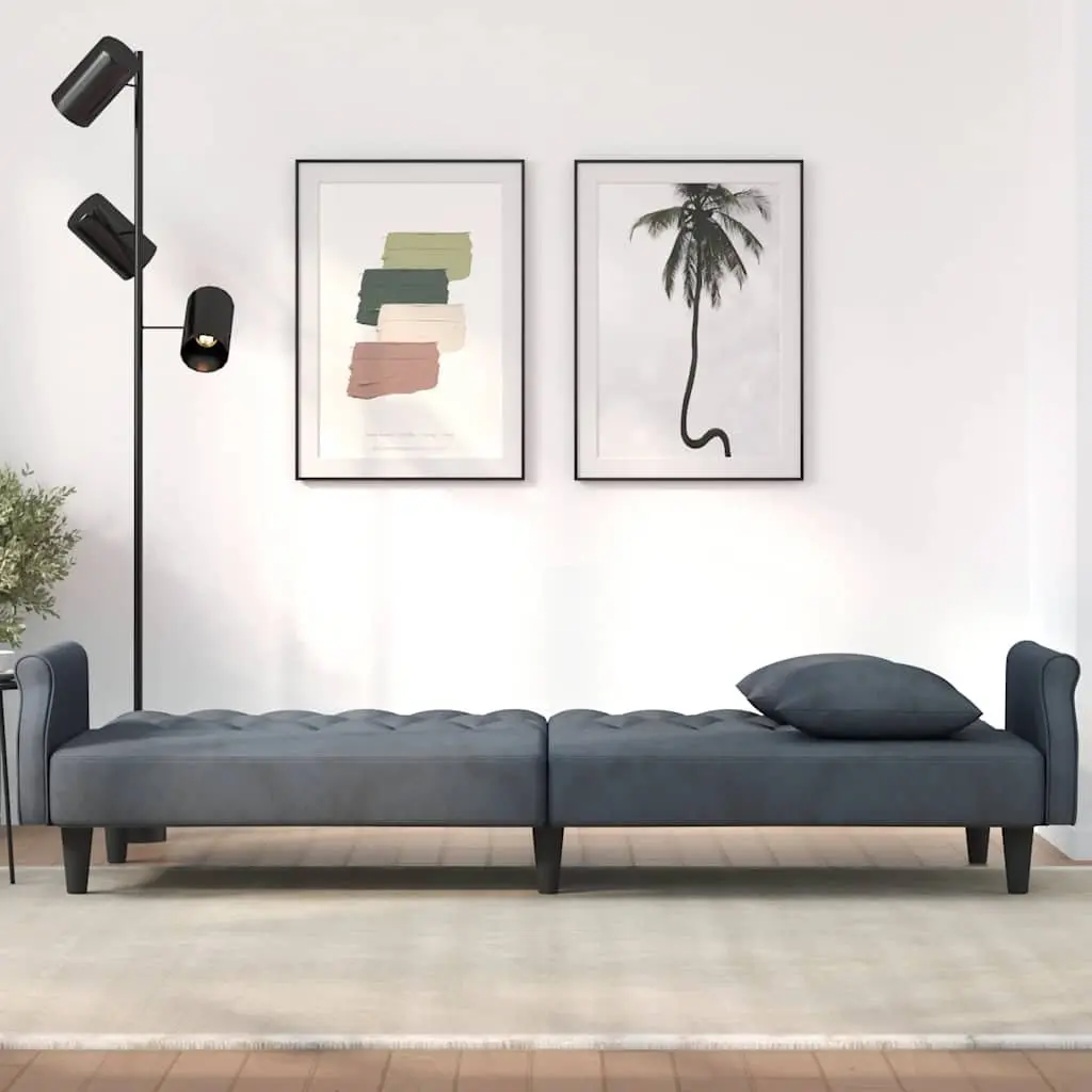 Sofa Bed Grey Velvet Adjustable Backrest Sleeper Couch