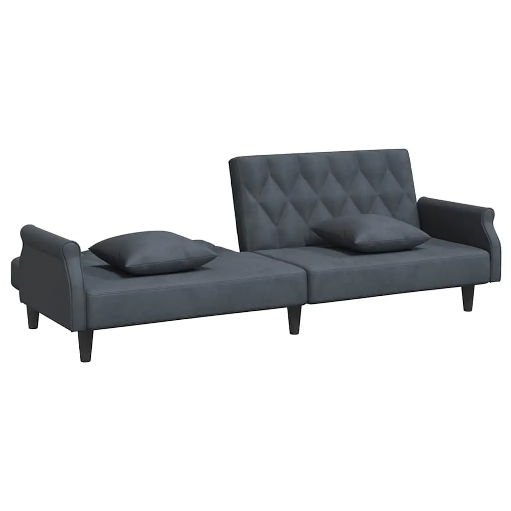 Sofa Bed Grey Velvet Adjustable Backrest Sleeper Couch