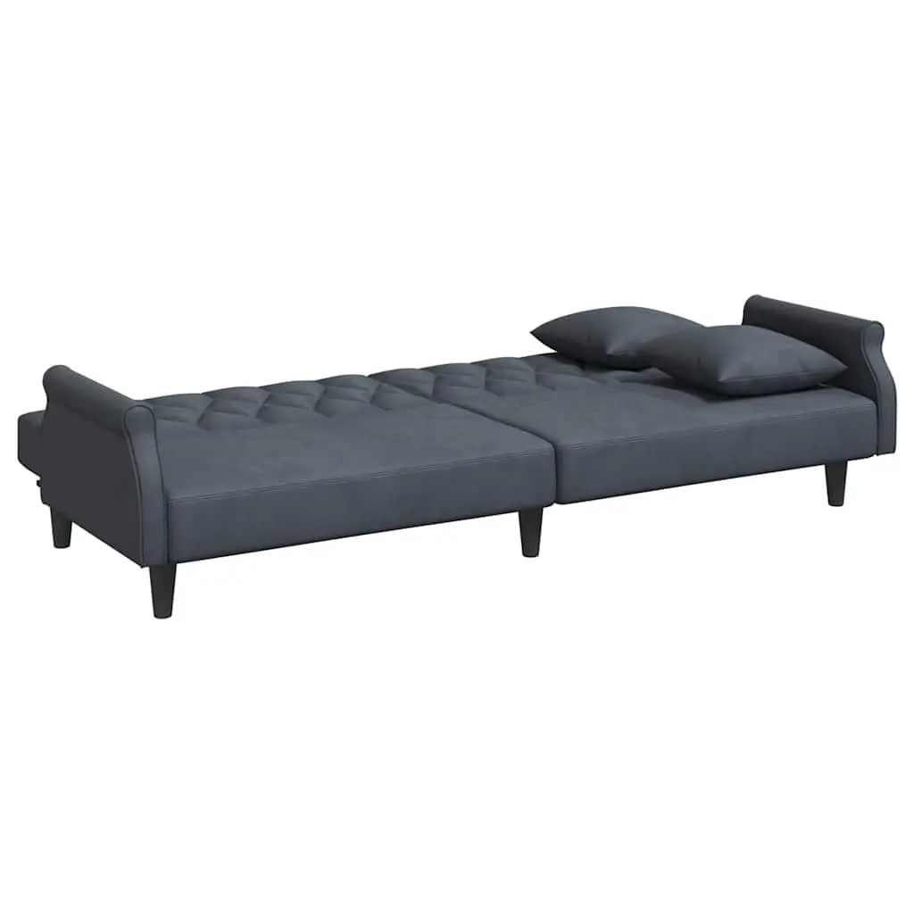 Sofa Bed Grey Velvet Adjustable Backrest Sleeper Couch