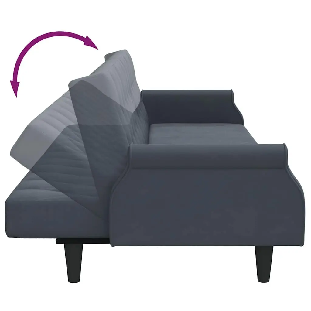 Sofa Bed Grey Velvet Adjustable Backrest Sleeper Couch