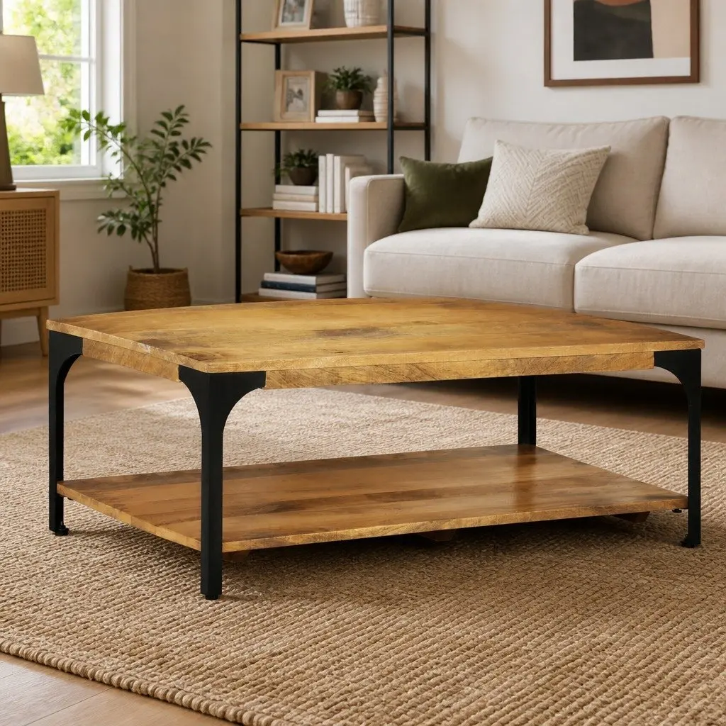Brown Mango Wood Coffee Table with Storage