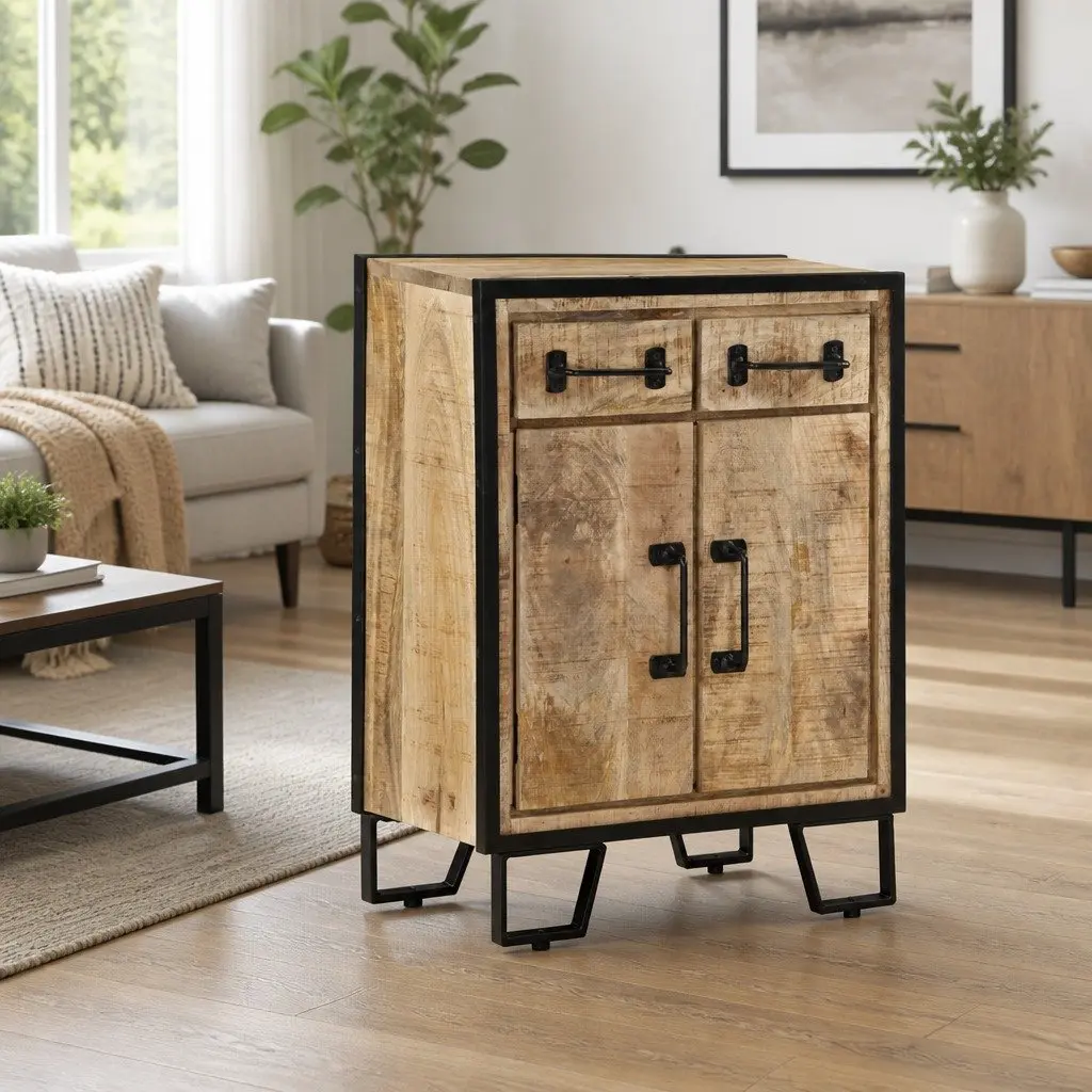 Sideboard Cabinet Storage Buffet 53 x 31 x 72 cm Brown Solid Wood Iron
